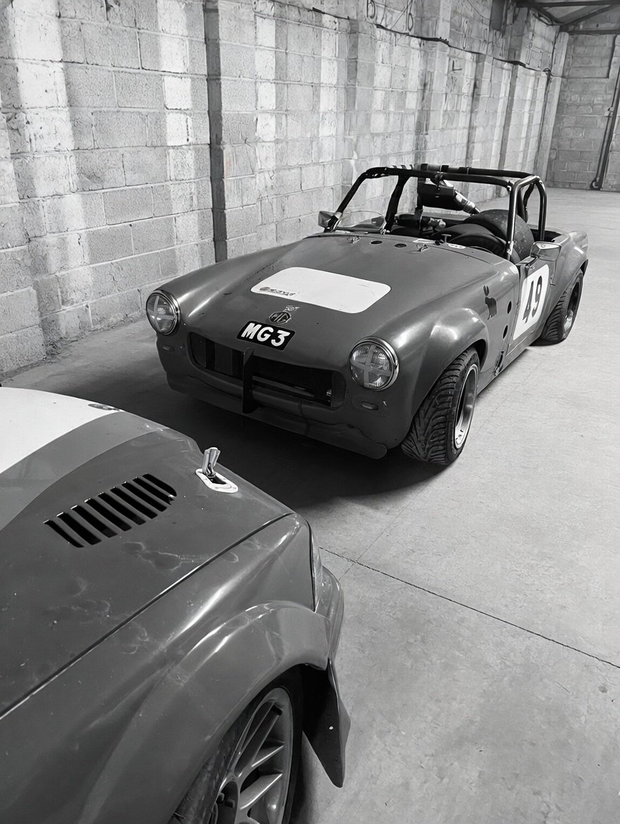 Race cars at the hangar